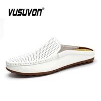 Italian Men Slippers Genuine Leather Loafers Moccasins Outdoor Non-slip Black Casual Slides Summer Spring Fashion Shoes 2020 - Image 2
