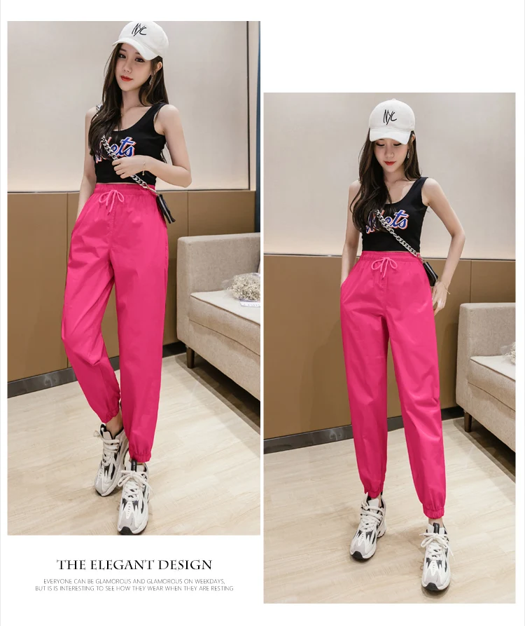 Jielur Trousers Women Solid Color Elastic Waist Candy Color Autumn Pants New Chic Sweatpants Pantalon Femme Roupas Slim Pants