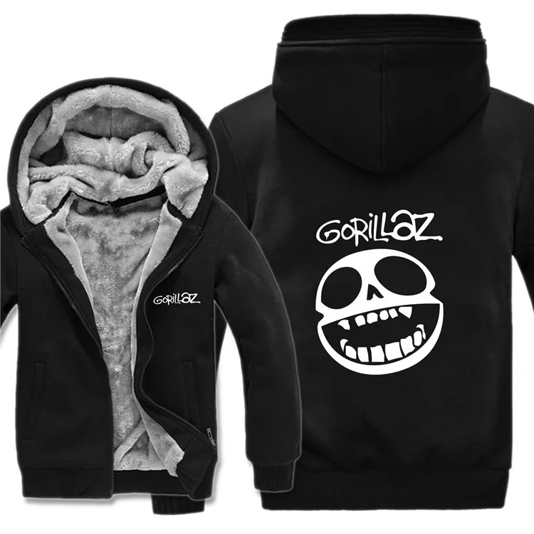 Gorillaz/толстовки; куртка с героями мультфильмов; шерстяная подкладка; толстовка на молнии; зимняя флисовая толстовка Gorillaz; зимняя мужская плотная Толстовка - Цвет: as picture