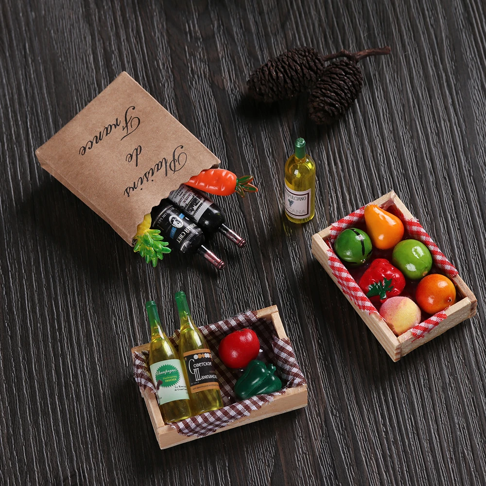 1set Miniature Dollhouse Accessories Simulation Drinks Fruilt Mini Food Toys Mini Wine Bottles Model Set with Box Kitchen Decor 5