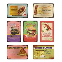 Винтажные металлические ретро-знаки табличка для кафе снэк-бар дом Бурж пиццы Живопись стены украшения билборда Старый плакат