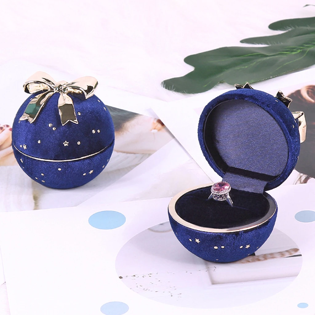 Royal Blue Velvet Jewelry Box Bowknot Wedding Ring Necklace Pendant Display