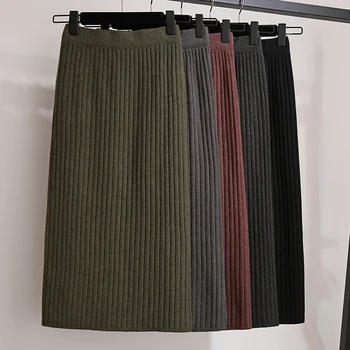 

New women's knit skirt stretch tight skirt back split sexy skirt elegant pencil skirt female autumn winter high waist knit skirt