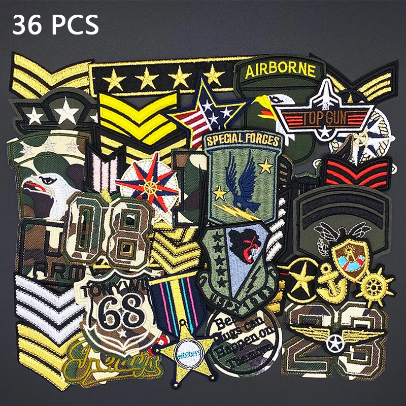 36Pcs/Lot Army Military Patches Embroidery iron on sewing Flag American Air force Army Badges for clothing accessories