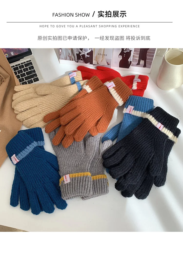 Unisex Touchscreen Outdoor Winter Handschuhe Nette Frauen Fingerlose Woolen Stricken Dicke Warme Männer Reiten Wandern Kalten Volle Finger Handschuhe – Detail 1