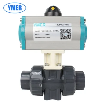 

Single acting UPVC double connection spring reset PVC 2 way plastic ball valve