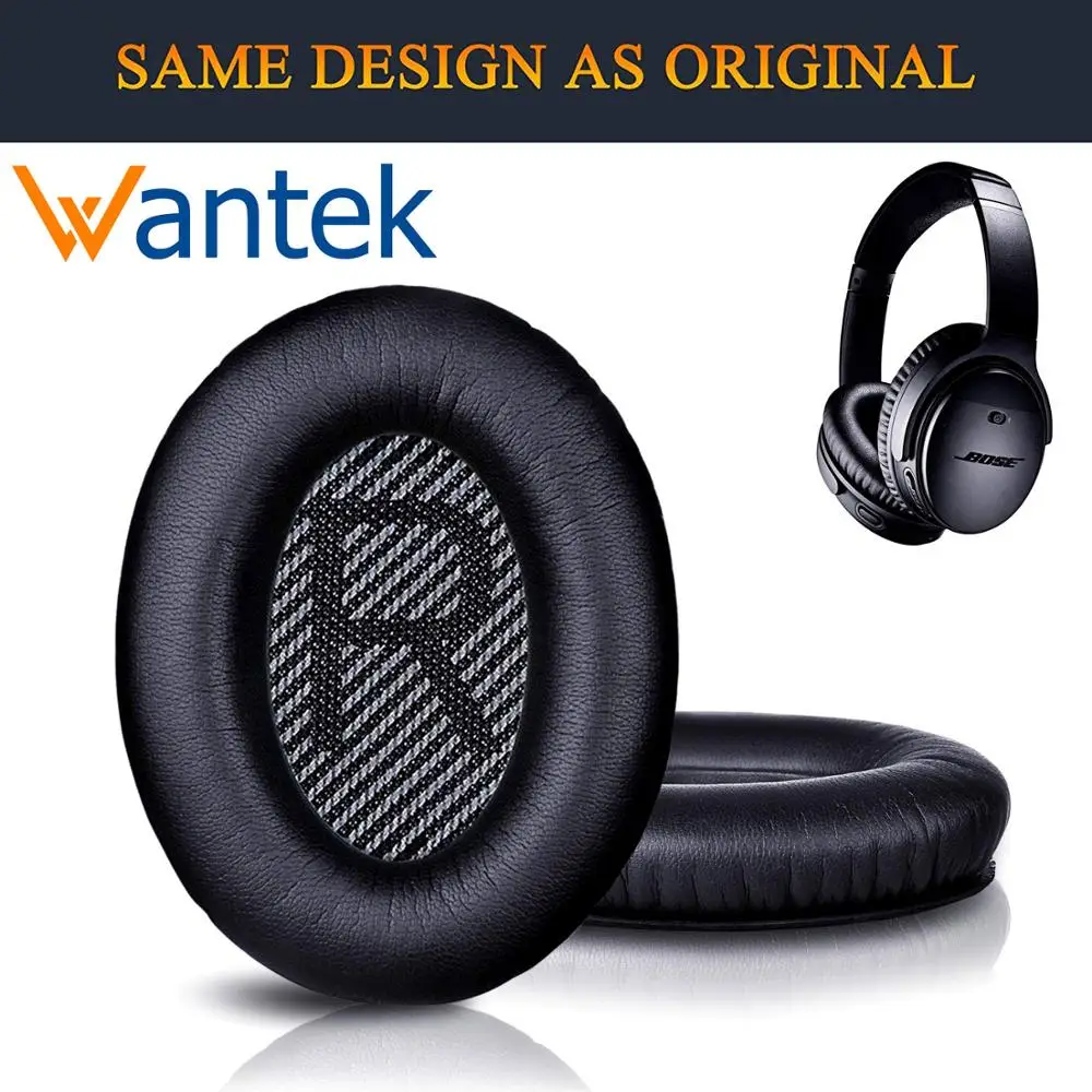 Goedkoop Wantek Oorkussens Vervanging voor Bose Hoofdtelefoon QC35 QC25 QC15 Ae2, Ae2i, Ae2w Quiet Comfort 25, afdrukken, Zwart met Bule (1 Paar)