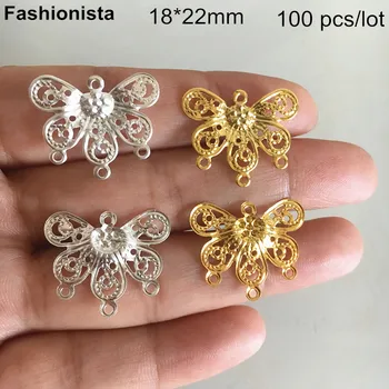 

100 pcs -18*22mm Metal Filigree Butterfly Multi-loop Connectors For Earrings Making,Gold-color,Silver-color,DIY Jewelry Findings