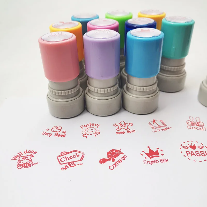 Teacher Stamps English Remark Photosensitive Ink Stamp DIY Kindergarden Teacher Read Over Test Praise Cute Seals