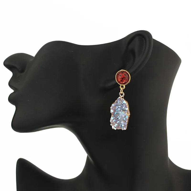 Bijoux Korean Vintage Red Druzy Resin Earrings Drop Earrings For Women Jewelry Statement Gifts For Women Accessories Brinco