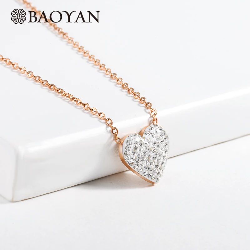 Baoyan, винтажные стразы, ожерелье в форме сердца, 316L, ожерелье из нержавеющей стали, ювелирные изделия, опт, Золотое любовное сердце, кулон, ожерелье для женщин