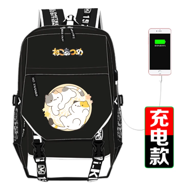 Аниме Neko Atsume Кот USB Рюкзак Школьная Сумка для женщин и мужчин дорожные сумки косплей дети школьник школьный рюкзак подарок
