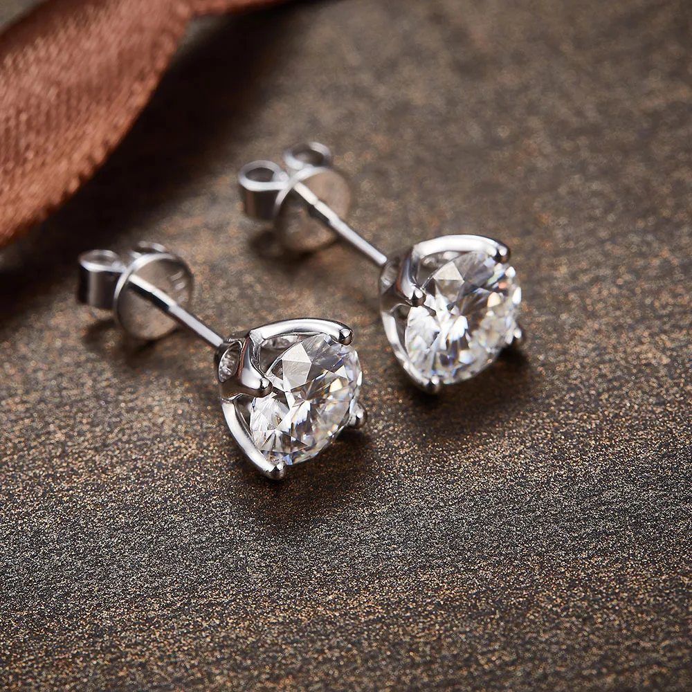 NiceGems серьги-гвоздики с муассанитом, серьги, настоящее Твердое 14 к белое золото, D E цвет, Муассанит, Алмазный центр, 0.25ct, 0.5ct, 0.8ct, 1ct, 2ct