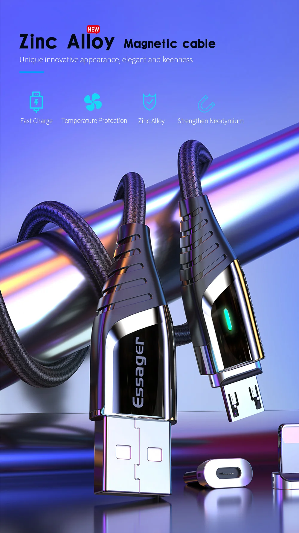 Essager Магнитный Зарядное устройство Micro USB кабель провод для быстрого заряда шнур USB микромагнит мобильного телефона Кабели для Iphone для samsung