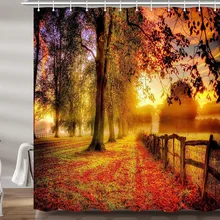 

Fall Shower Curtain Autumn Natural Forest Golden Leaves Farm House Polyester Bathtub Screen Waterproof with Hooks Bathroom Decor