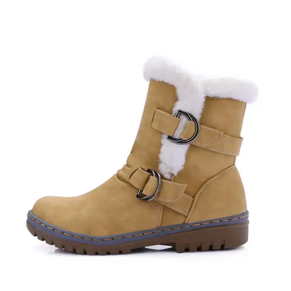 LOOZYKIT Snow Boots Winter Shoes Women Boots Buckle Wool Decoration Solid Ladies Ankle Boots Warm Chunky Thick Sole Boots