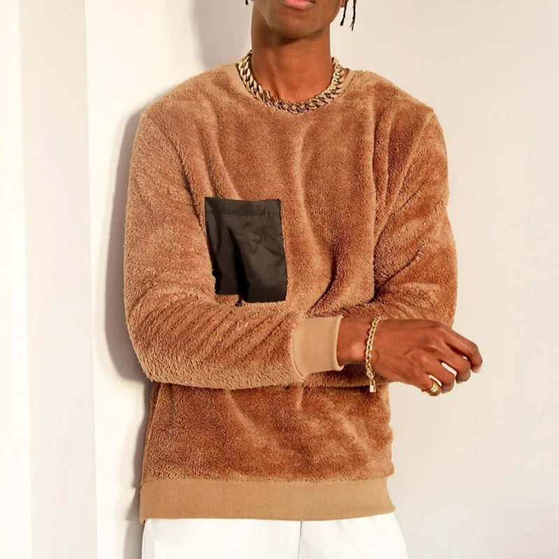 

Autumn New Loose Sweater 2021 Fashion Men Clothing Streetwear Wholesale Item Patchwork Vintage Men's Plush Sweater Lounge Wear