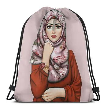 

New Hot Muslim Girl Fashion Cartoon Student School High Quality Backpack Man Woman Girls Drawstring bag