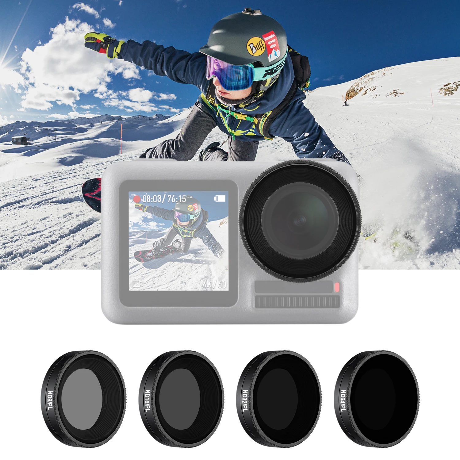 Neewer Набор из 4 фильтров совместимый с DJI Osmo Action включает в себя ND8 / PL ND16 ND32 ND64 |