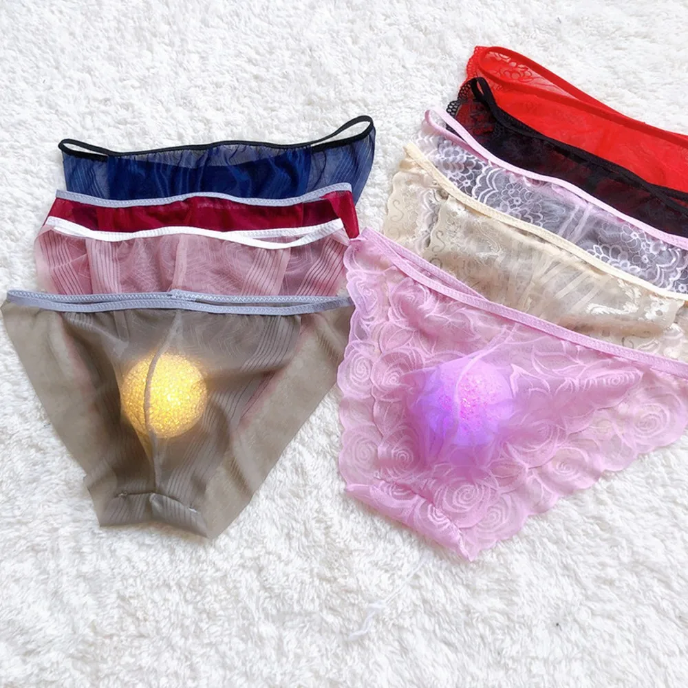 

Men Sexy Briefs See Through Underpants Lace Mesh Sheer Bulge Sissy Pouch Panties Bikini Thongs Underwear Gays Clothes Homo Pants