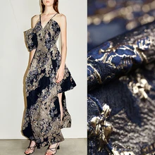 142 см шириной 144 г/м вес золотой жаккард темно-синий полиэстер лиоцелл ткань для осенне-весеннего платья пальто куртка E1107