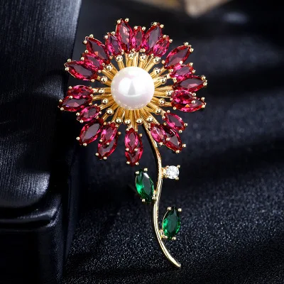 Luxury AAA Zircon Rose Sunflower Dandelion Brooches Pins Jewelry Rhinestone Cubic Zirconias Brooch for Women Wedding Bouquet Pin 6