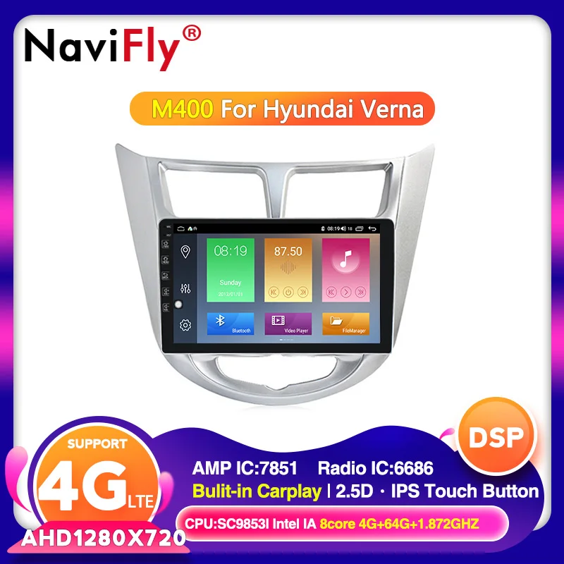 

9" Android 10.0 For Hyundai Solaris Verna 2011 - 2016 Car Radio player GPS navigation DVR OBD2 DAB+ DAP IPS USB BT FM 2din DVD