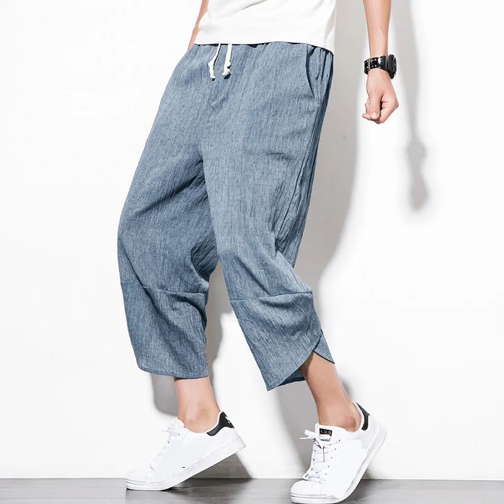 Nice Summer Pop Cotton Linen Calf Length Pants Harem Pants Chinese Style Traditional Linen Drawstring Trousers VogueOveralls