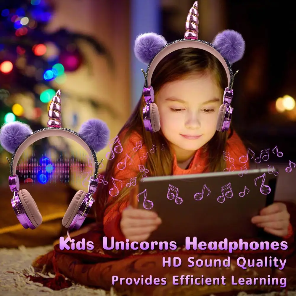 Bluetooth Unicorns Headphone Cute Kids Headphones Music Headset with MIC for Handsfree Boys Girls Birthday Gifts