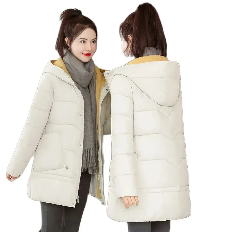 

New 2021 Overcoat Parka Down Cotton Student Ladies Jacket Winter Mid-Long Female Outerwear Zipper Hooded Miss Keep Warm Coat