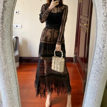 

long dress runway woman elegant black lace dresses 2020