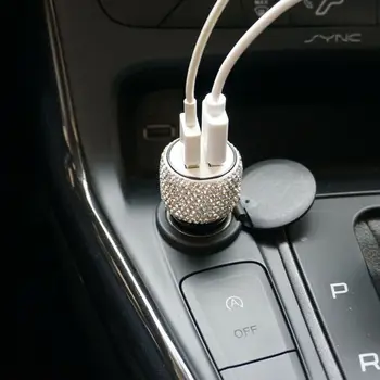 

Dual USB Car Charger Bling Bling Handmade Rhinestones Crystal Car Decorations Fast Charging Adapter