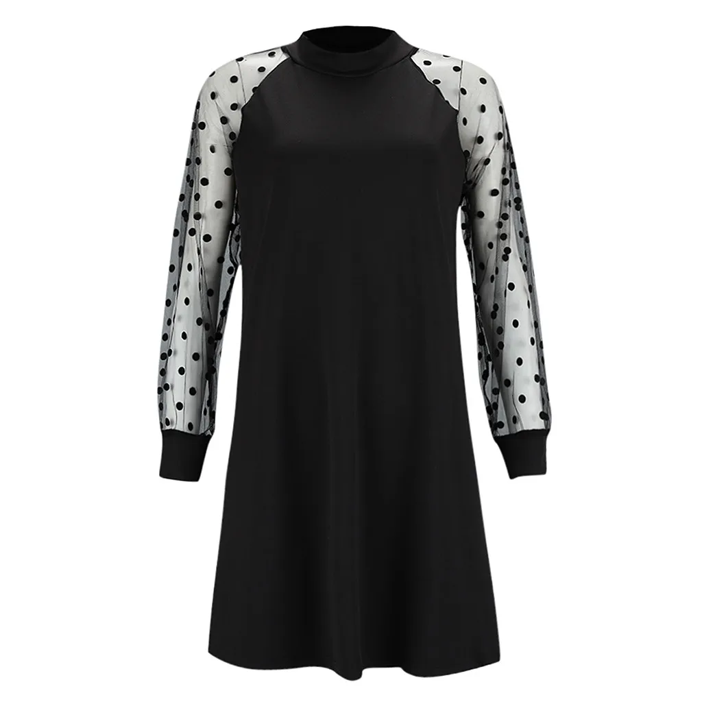 Feitong модное женское платье Vestidos стильное Сетчатое платье с длинным рукавом и круглым вырезом Прямые Мини Вечерние платья