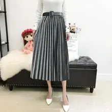 Женская Осенняя зимняя бархатная теплая длинная юбка эластичная лента Высокая талия плиссированная юбка ампир леди пояс макси юбка