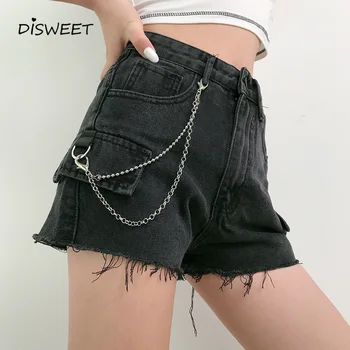 

Korean High Waist Raw Edge Summer Denim Shorts Woman Simple Button Pocket Tassel Shorts Ladies Casual Slim Women's Shorts 2020