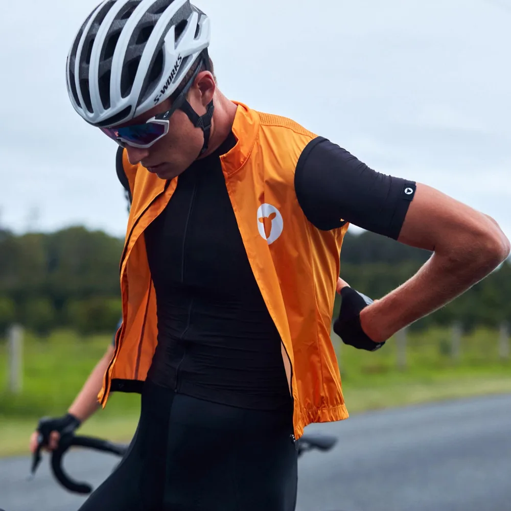 

Chaleco cortavientos de ciclismo para hombre o mujer de piel de oveja negra de calidad superior equipo profesional fluor naranja a prueba de viento