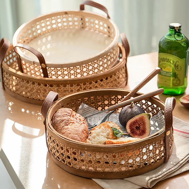 Plateau En Rotin Tissé Main - Panier De Rangement Pour Table - Multifonction Déco Naturelle (Taille S)