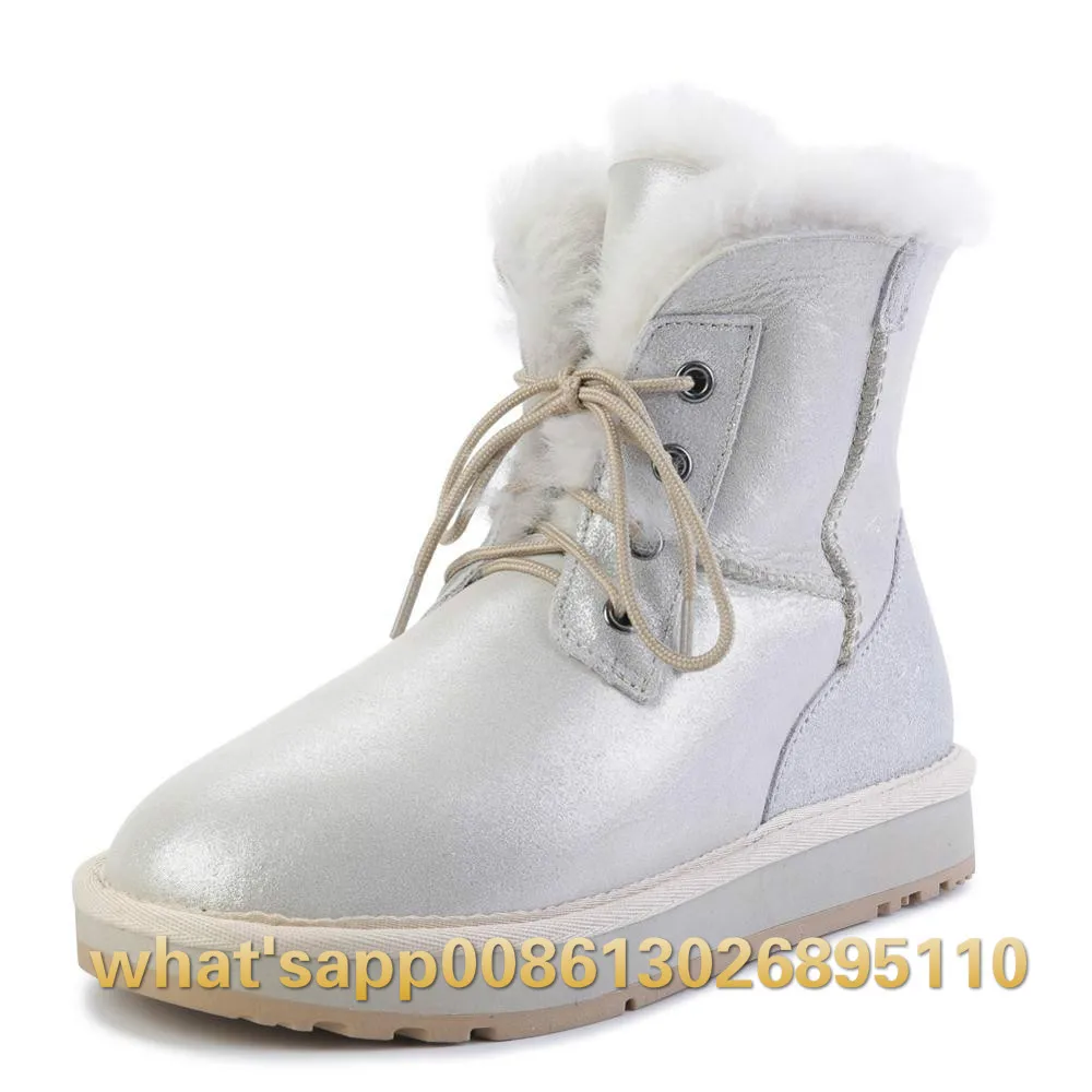 

2019-20 New Sheepskin Leather Natural Fur Lined Winter Boots for Women Fashion Short Snow Boots Waterproof Ankle Winter Shoes