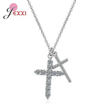 

Fashion Trendy Link Chain Cross Cubic Zircon Pendant Necklace 925 Sterling Silver Choker Statement Necklace Women Jewelry