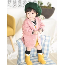 PUDCOCO/осенне-зимние детские свитера для маленьких девочек Теплые Вязаные однобортные свитера с длинными рукавами и v-образным вырезом