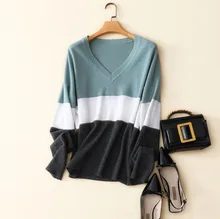 Aliexpress - Tailor Shop Custom Made Color-blocking Women’s Autumn and Winter Pure Cashmere Sweater Loose Large Size V-neck Sweater