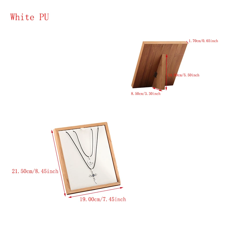 1 шт. деревянный стенд для ожерелья, бархатная замша/чехол для украшений из искусственной кожи, лоток для хранения ювелирных изделий, черный/белый/бежевый - Цвет: White PU