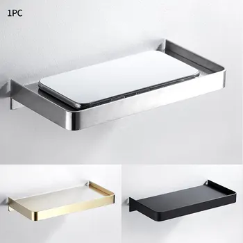 

Bathroom Shelf Rustproof Wall Mounted Stainless Steel Bath Rack Phone Shampoo Black Brush Toilet Adhesive Storage Etagere