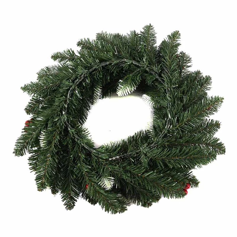 AFBC 40cm Christmas Wreath Door Decoration Artificial Foam Berry Wreath with Natural Pine Cone Pendant Wall Decor Wreath