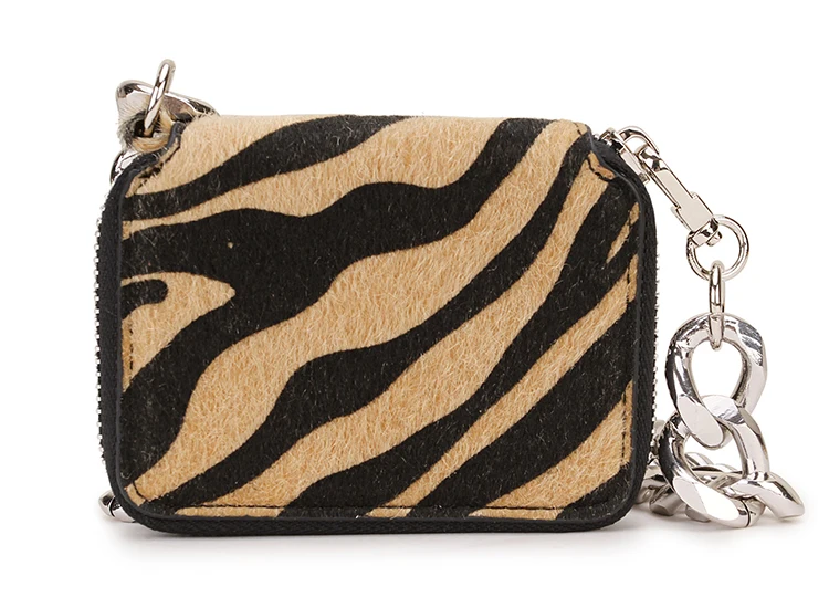 Леопардовый принт зебра искусственный мех серебряная цепь модная женская мини сумка через плечо сумки через плечо и сумки женская сумка - Цвет: Zebra brown