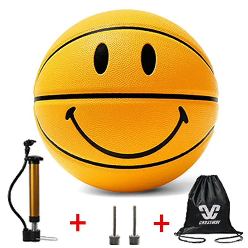 basketball-2 Баскетбольный мяч со смайликом, спортивные товары, баскетбол, предназначенный для тренировок, развлечений, бесплатный воздушный насос+ Воздушная игла+ сумка - Цвет: basketball-2