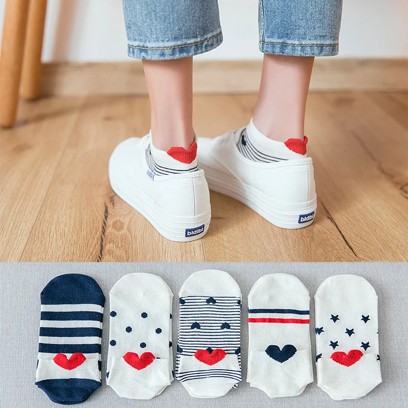 5 Pairs Lot Cotton Women Socks Female Casual Boat 3D Sock Cartoon Harajuku Unicron Cat Cute Invisiable Slippers Girl Ankle Socks