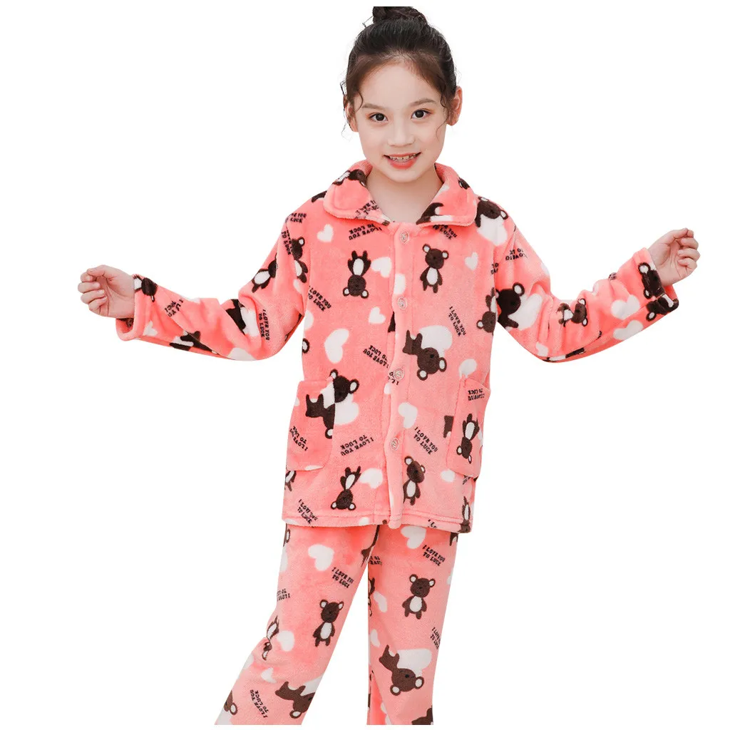 Зимние фланелевые детские пижамные комплекты детская теплая одежда для сна детские пижамы с длинными рукавами для маленьких мальчиков и девочек зимняя теплая одежда с героями мультфильмов# C