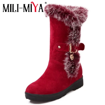 

MILI-MIYA Hot Sale Shoes Women Winter Snow Boots Slip-On Soft Warm Boots Round Toe Flat Winter Fur Mid-calf Boots Outdoor Shoes