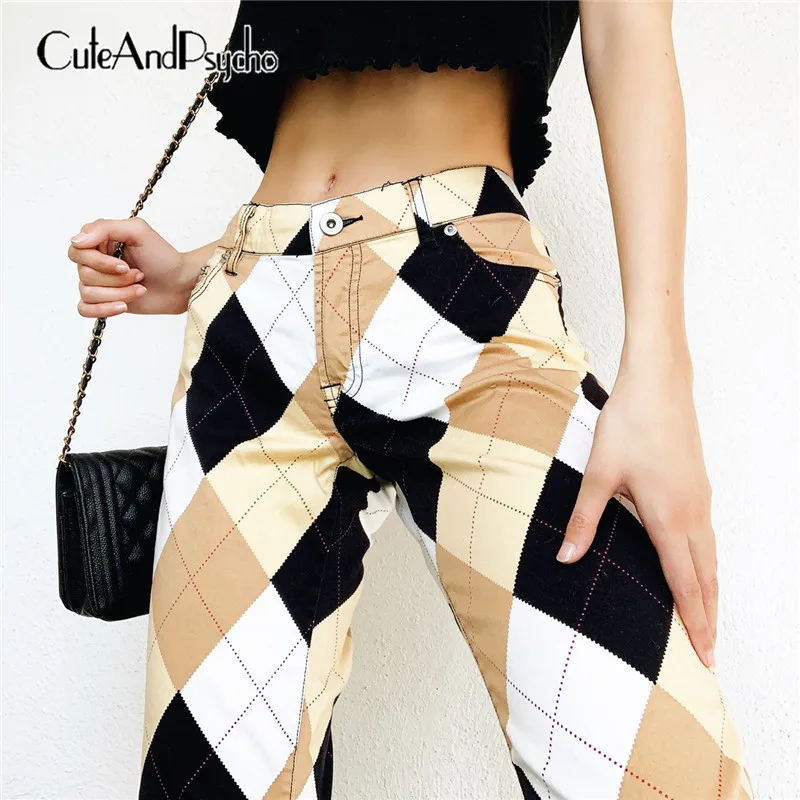 

Vintage Argyle Y2K Baggy Pants for Women Streetwear High Waisted Wide Leg 90s Pants Loose Aesthetic Sweatpants Cuteandpsycho